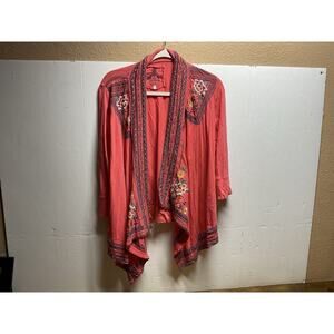 Johnny Was Sweater Women Small Coral Embroidered Jacket Open Cardigan Shrug Boho